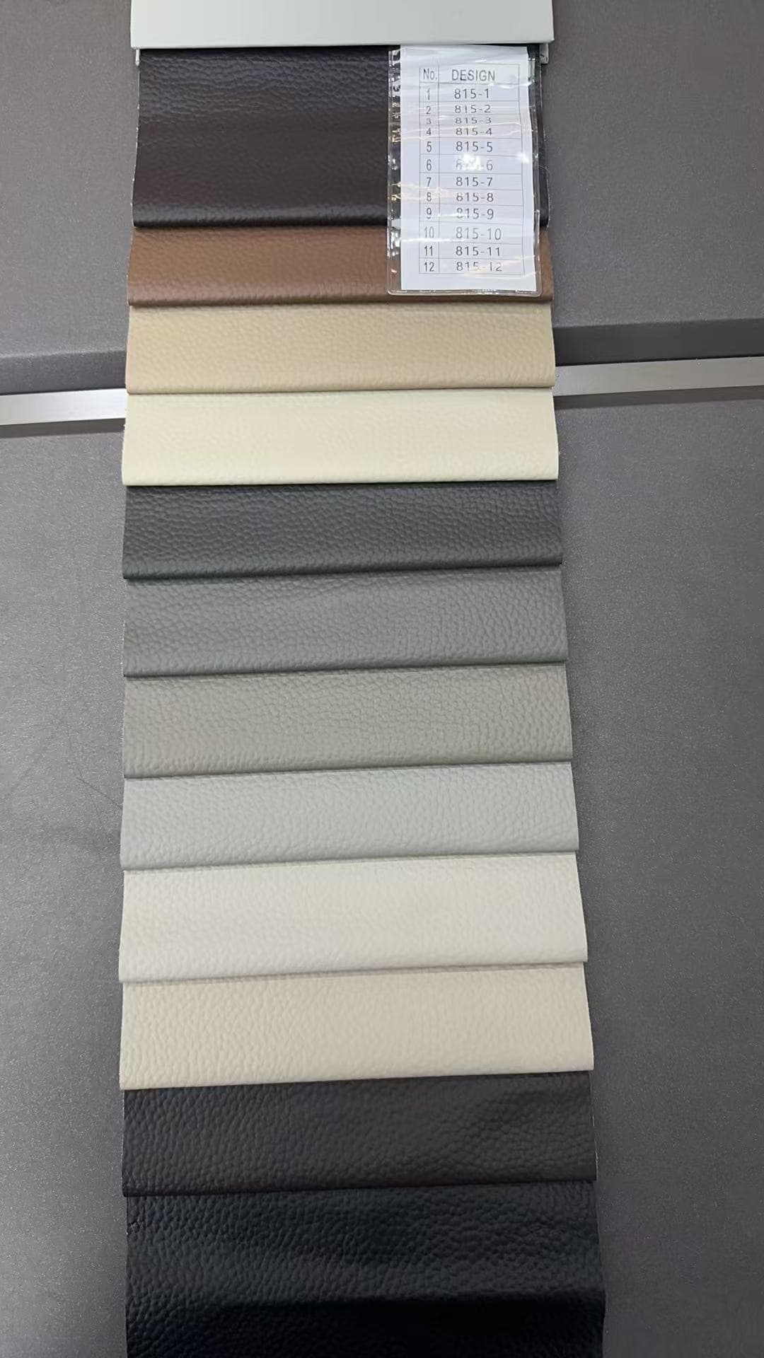 815 PVC upholstery leather real color card numbered 815-1 to 815-12